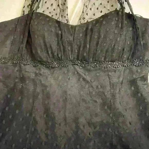 Vintage 90’s Betsy & Adam Halter Black Polka Dot  Tulle Midi Gothic Style Dress - Picture 8 of 9